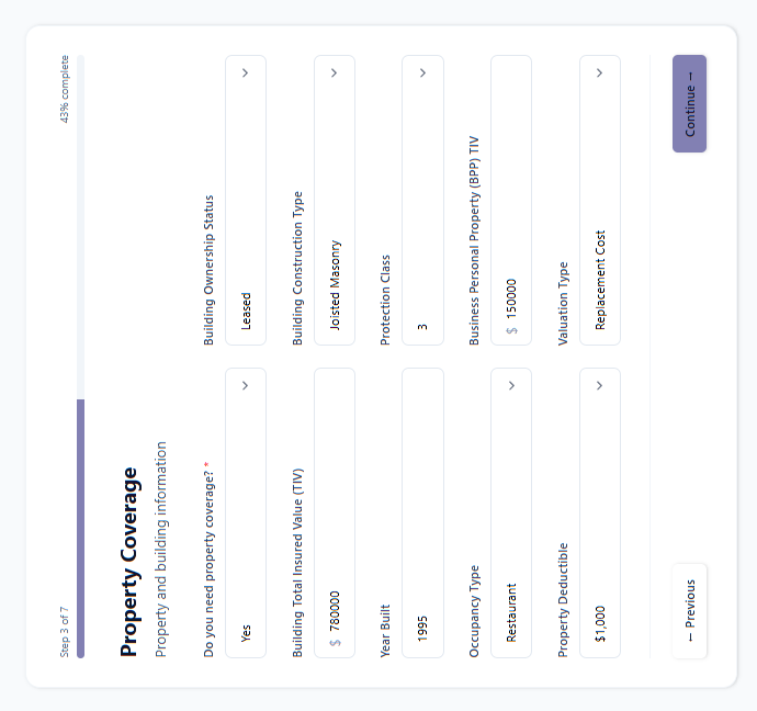 Live agent quoting portal with property coverage form