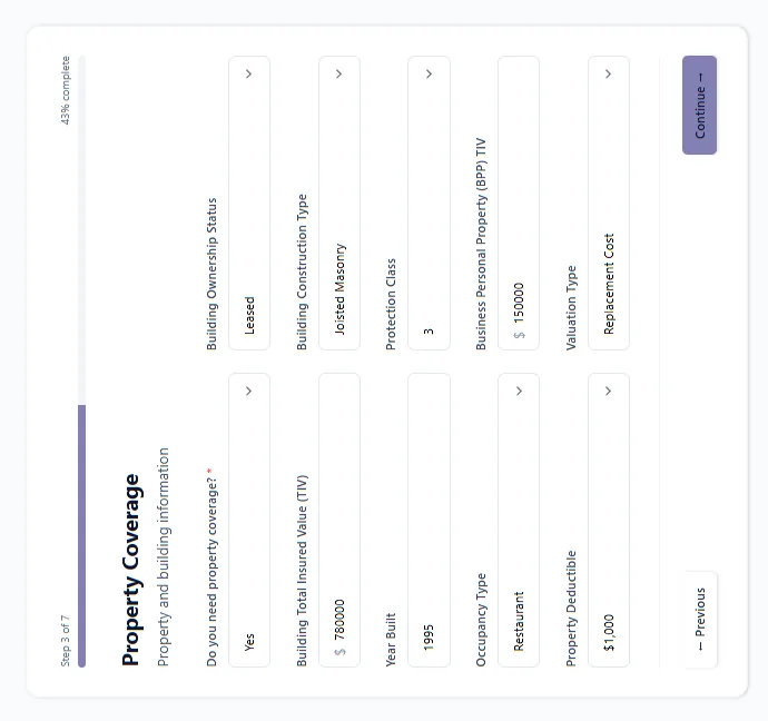 Live agent quoting portal with property coverage form